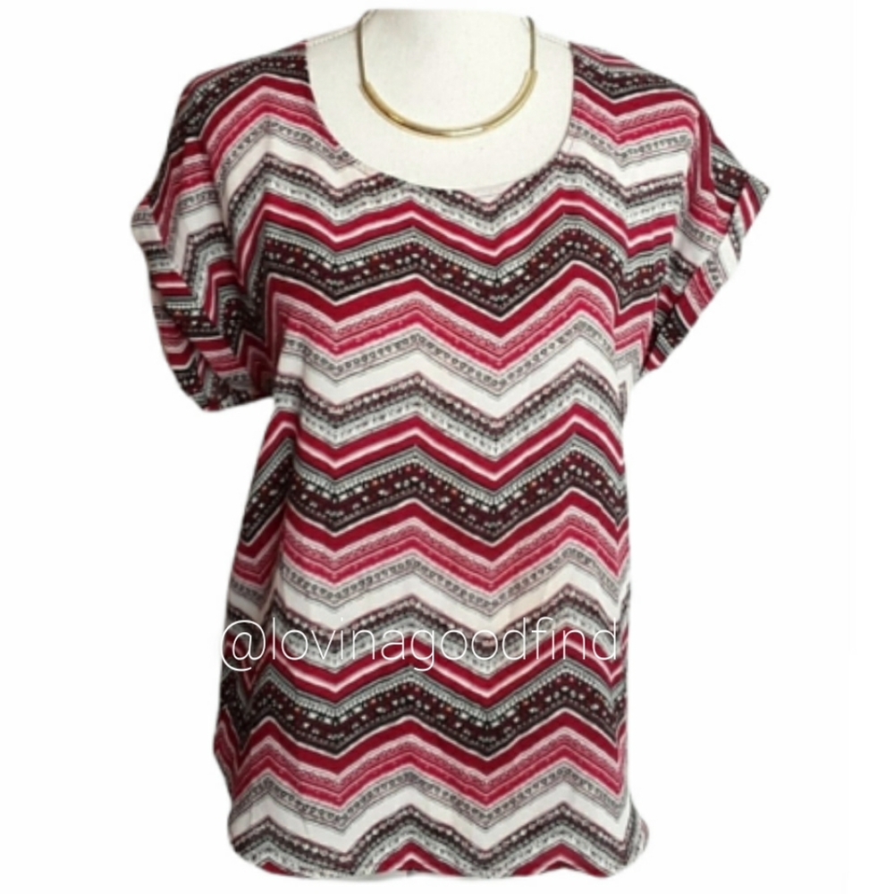 Pink Republic Chevron Short Sleeve Blouse EUC sz XL